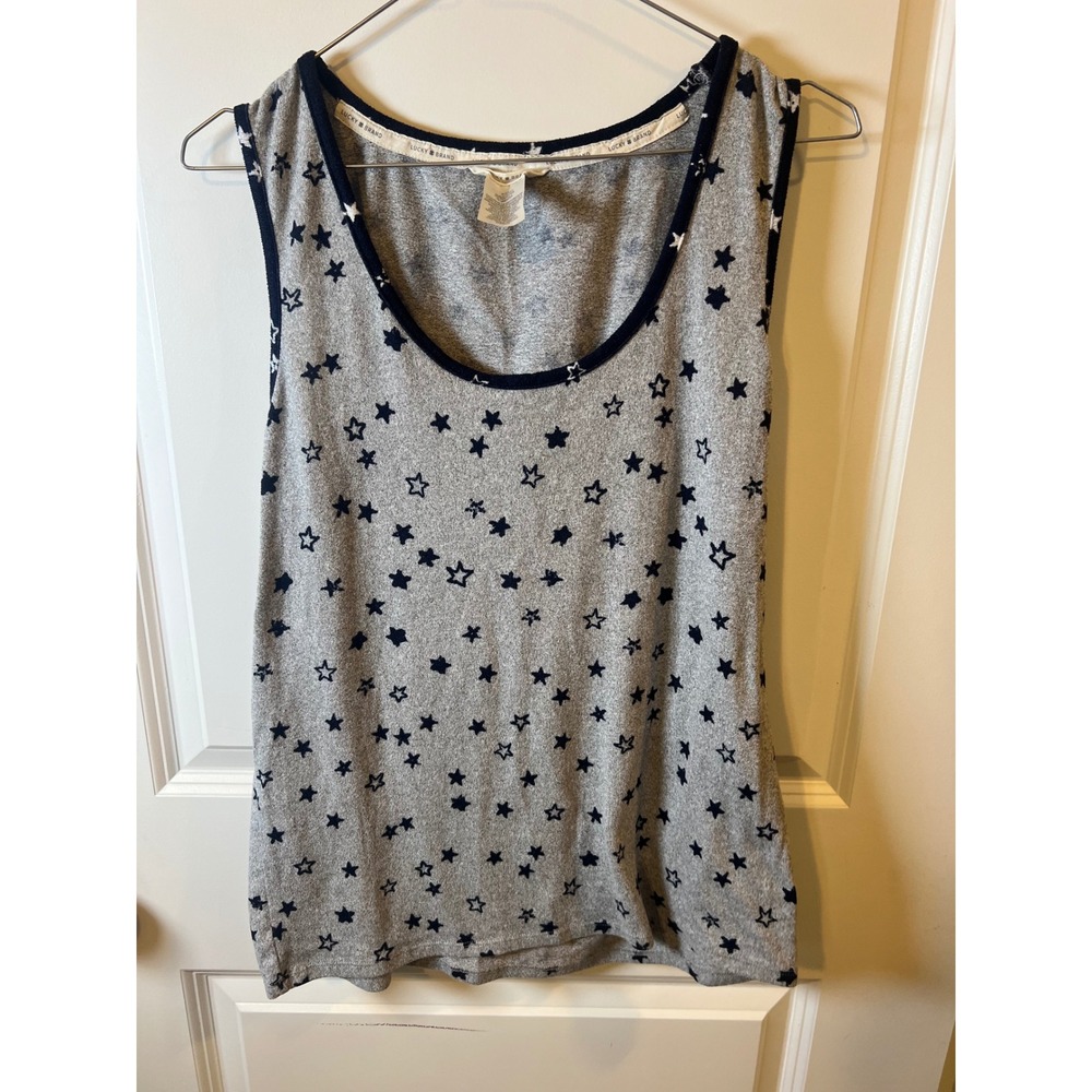 Lucky Brand Womens Tank Top Star Print Heather Gray XL